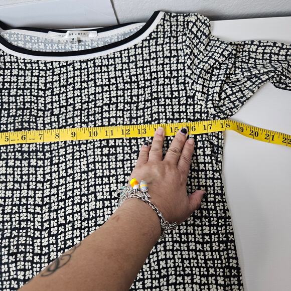 Max Studio Shift Dress Womens M Black White Geometric Stretch Classic Mod Artsy - Picture 6 of 8